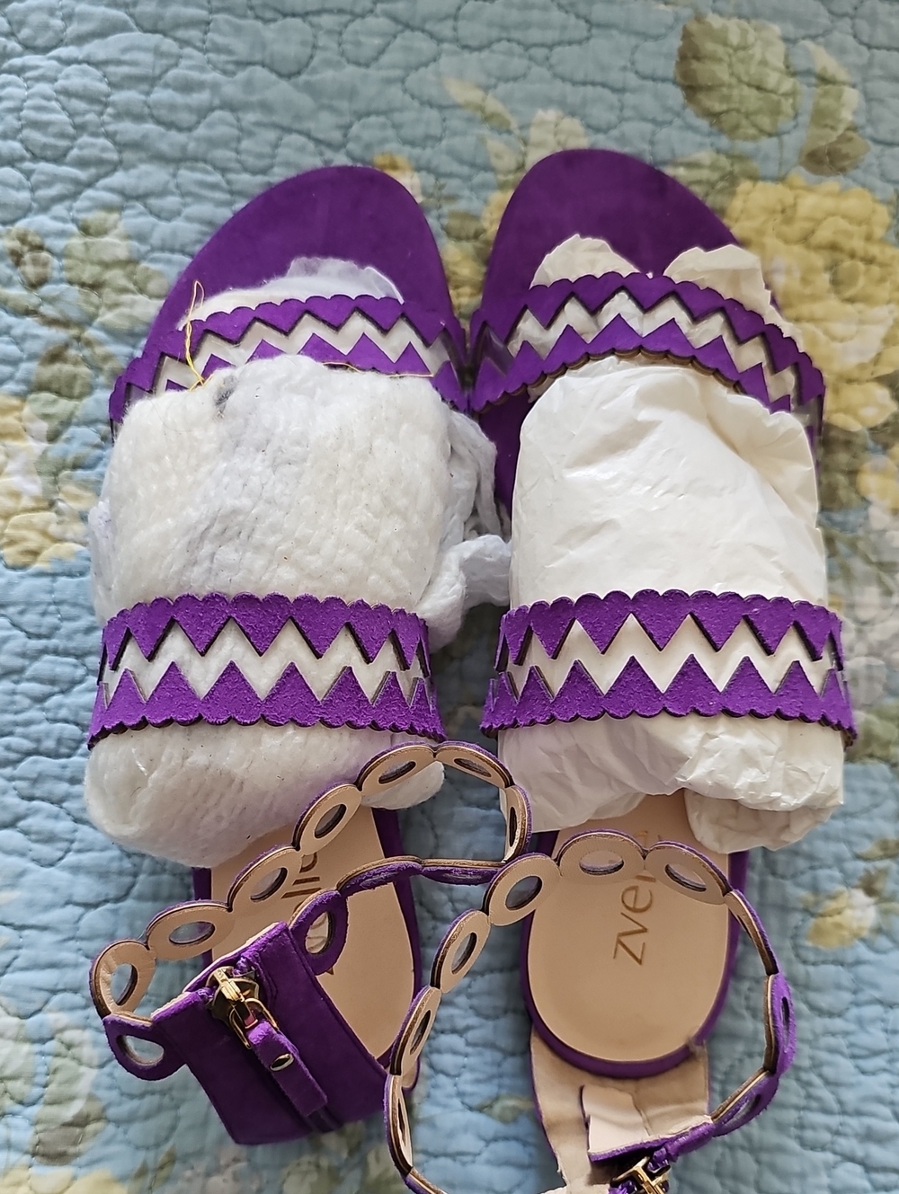 Purple Scalloped Strap Women's Sandals